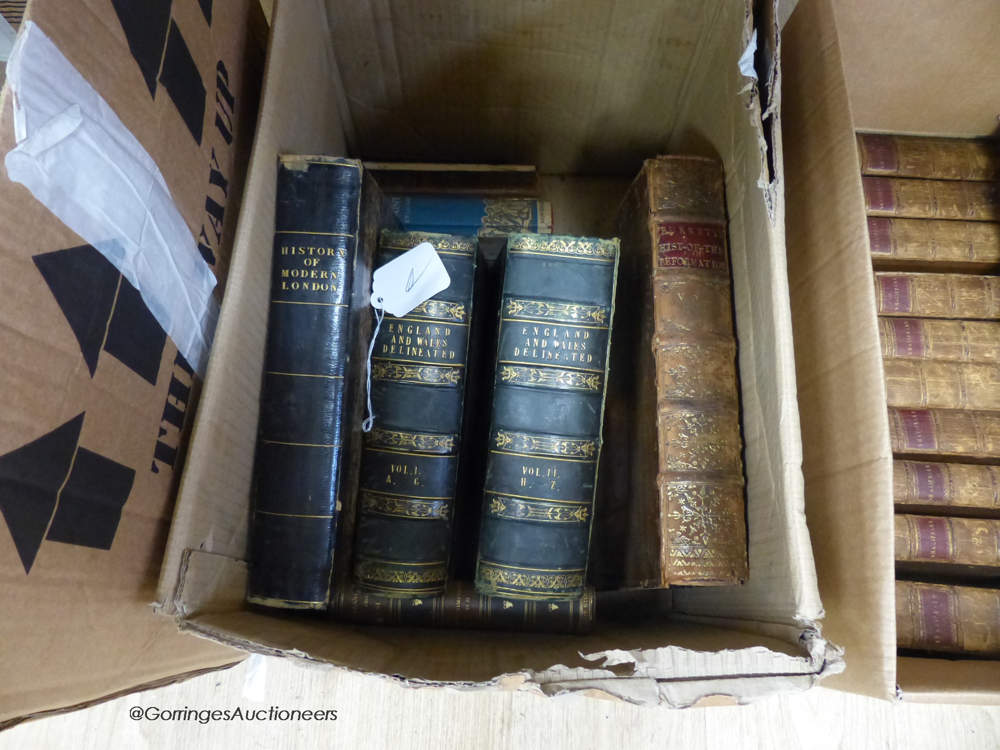 A quantity of various bound books to include; England and Wales Delineated, Milton by BP Newton, History of Modern London, Shakespeare etc.